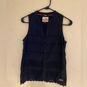 Superdry Blsck Sleeveless Eyelet Button Front Blouse